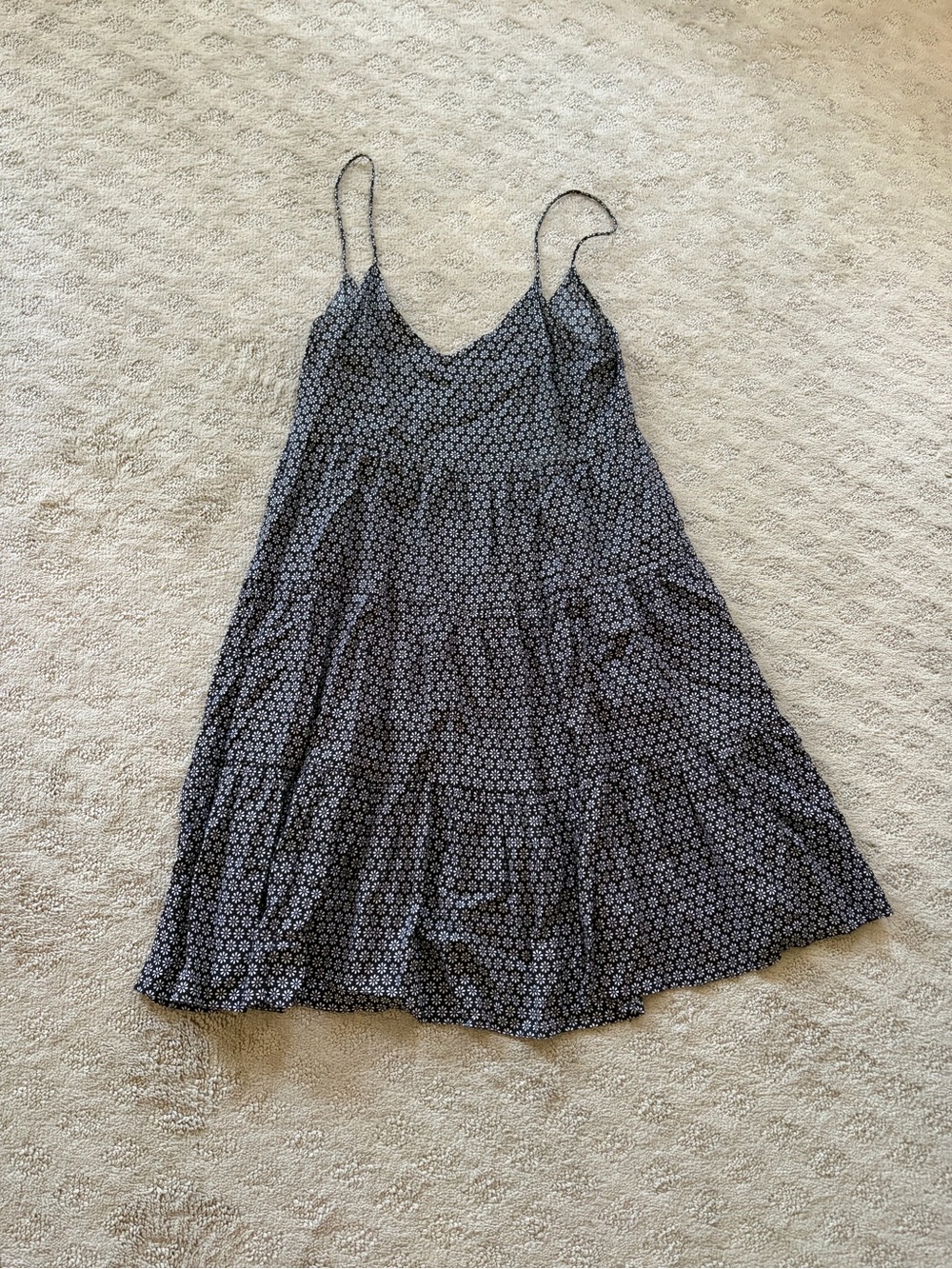 H&M Black and White Floral Spaghetti Strap Tiered Mini Dress